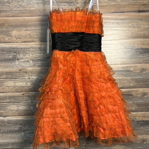 Interlude Orange & Black Strapless Tulle Dress NWT - Picture 4 of 5